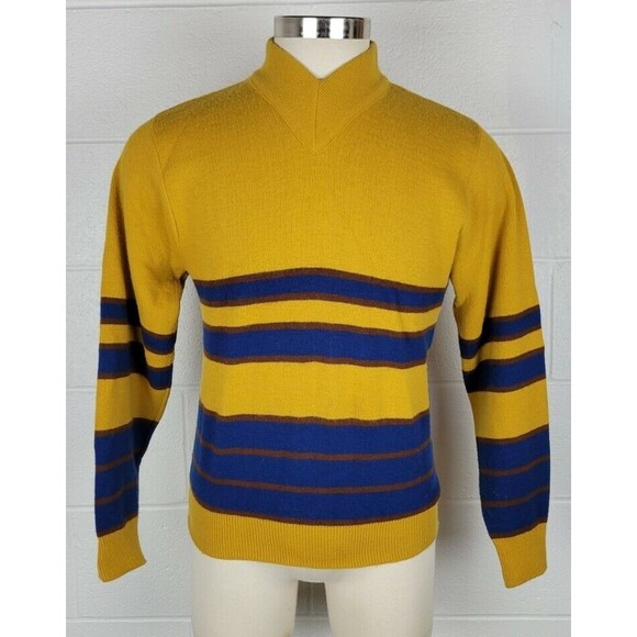 Vintage 60s Jantzen NLF Expandables V-Neck Sweater Gold Blue Brown Rams?‎ M